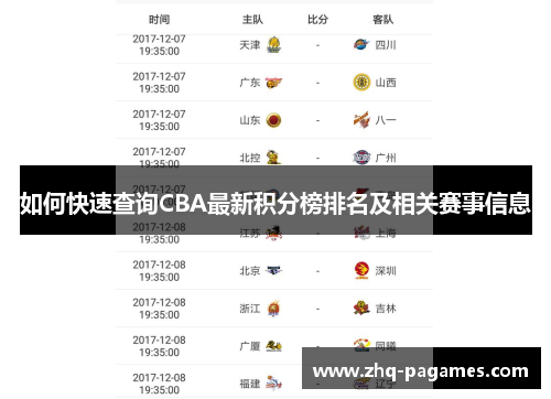 如何快速查询CBA最新积分榜排名及相关赛事信息 如何快速查询CBA最新积分榜排名及相关赛事信息